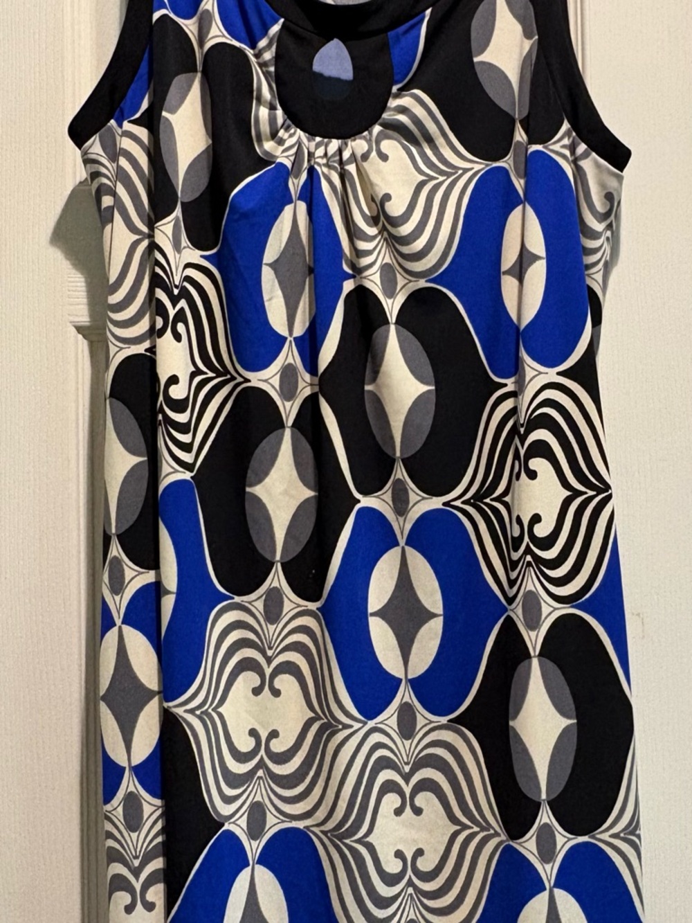 Dressbarn Blue Black and White Sleeveless Geometric Mini Dress